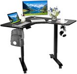 COSTWAY L Shaped Electric Adjustable Desk, L-Shaped Standing Computer Desk w/Splice Tabletop, 2 Hooks & Rolling Casters, Sit-Stand Corner Desk w/ 4 Memory Positions for Home Office (Black)