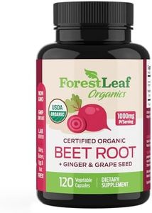 ForestLeaf Organic Beet Root Capsules - Beetroot Supplement 16000mg Strength 20:1 Extract Pills w/Ginger Grape Seed | Support Blood Pressure, Nitric Oxide, Flow, Circulation | Beets Powder - 120 Caps