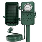 BN-LINK 24 Hour Mechanical Outdoor Multi Socket Timer, 6 Outlet Garden Power Stake with 6ft Cords, Outdoor Timers for Lights, ETL Listed, 125V, 15A/1875W