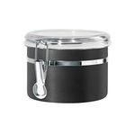 Oggi Stainless Steel Kitchen Canister 26 fl oz, Black - Airtight Clamp Lid, Clear See-Thru Top - Ideal for Kitchen Storage, Food Storage, Pantry Storage. Size 5" x 3.5".