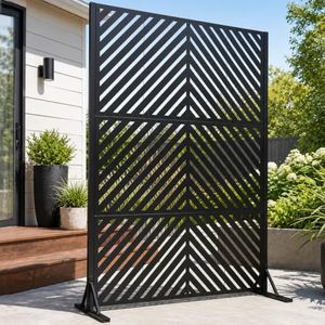 Outdoor Metal Privacy Screen, 72 x 47 in Freestanding Fence, Arrows, Black