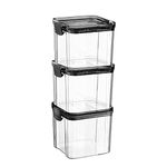 Argon Tableware Food Storage Containers - 700ml - Black - Pack of 3 - Clear Airtight Reusable Stackable Freezer Storage Meal Prep Container Lunch Tupperware Box with Clip-Lock Lid