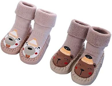 Gavena Calcetines Antideslizantes para Bebé Niños Niñas Zapatos Cuero Bebe de Primer Paso Invierno 3-24 Meses Gris Azul Rosa(18-24 meses,ROSA/MARRON)