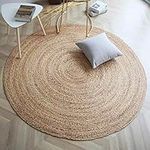 Fernish Décor Handwoven Jute Area Rug, Natural Yarn, Rustic Vintage Braided Reversible Rug, Eco Friendly (3 Feet, Round)