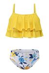 Aisyee Big Girls Bikini Swimsuits Two Piece Bathing Suit for Kids Hawaiian Swimwear Set Yellow Size 12/10-12 Years