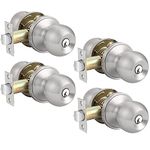 Probrico 4 Pack Entry Door Knob with Key Stainless Steel Exterior Door Knobs Round Security Front Door Lock Set Satin Nickel