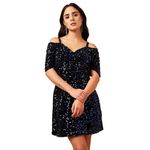 DRAPE AND DAZZLE Women Blue Shimmer Velvet Bodycon Dress with Shoulder Straps | Mini Dress | Western Dress for Women | DD-106-BLUE-L