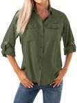 Jessie Kidden Women's Quick Dry Sun UV Protection Convertible Long Sleeve Shirts for Hiking Camping Fishing Sailing (5026 Army Green S)