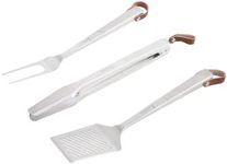 Everdure BBQ Tool Kit - 3 Pack, Brushed Stainless Steel Tongs, Spatula and Fork with Soft Grip Handles and Leather Straps, Barbeque Grill Accessories and Cooking Utensils Set