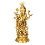 Kartique Brass Murli Kishan Murti of Krishna Bhagwan Idol Standing Playing Flute on Round Base Gift for Home Mandir Decor Marriage Height 12 Inch Gold Color