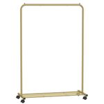 SONGMICS Clothes Rack with Wheels, 35.8 Inch Garment Rack, Clothing Rack for Hanging Clothes, with Dense Mesh Storage Shelf, 110 lb Load Capacity, 2 Brakes, Steel Frame, Gold UHSR025A01