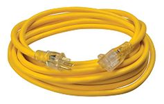 Southwire 02587 12/3 Vinyl Outdoor Extension Cord with Lighted End, 25-Foot, Yellow