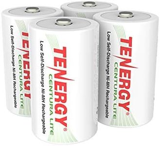 Tenergy Centura Lite 1.2V NiMH Rechargeable D Battery, 3000mAh Low Self Discharge D Cell Batteries, Pre-Charged D Size Battery, UL Certified, 4 Pack