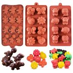 3 Pack: Chocolate Candy Molds Silicone,Animal Silicone Molds,Jello Jiggler Molds,Soap Molds.Features Dinosaur, Lion,Hippo,Bear,Bees, Ladybugs,Beetles,Butterflies,and Flowers.Lovely & Fun.ENBRWAS.