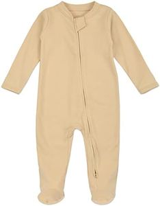 Aablexema Organic Cotton Baby Footies Pajamas with Mittens - Neutral Newborn Infant Zip Up Sleep Play(Ivory,0-3m)