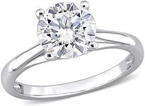 Abbie+Cleo Round Shape Created White Moissanite Gemstone Solitaire Statement Ring in 10K White Gold, Size 5