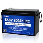 12V 200Ah Lithium LiFePO4 Deep Cycle Battery, Rechargeable Battery Up to 4000+ Cycles, Built-in BMS, Lithium Iron Phosphate for Solar, Marine, RV,Home Energy Storage, Off-Grid Applications