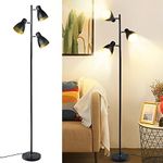 Depuley Standing Floor Lamp, Bright Tall Tree Floor Lamp with 3 Adjustable Lamps, LED Reading Light, Pole Standing Light for Living Room, Office, Bedroom, Gold, 3 E26 Bulbs Included(Black-Foot Switch)