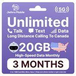 USA Prepaid Sim Card (Uses T-Mobile), Unlimited Talk, Text, Data & 20GB High-Speed Data, Quick Activation, Reloadable, Easy to Use, Jethro Mobile US SIM Card for Canadian Travelers (3 Month)