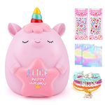 TCJJ Piggy Banks For Kids, Unicorn Money Box For Girl,Money Box For Kids 2 Alphabet & 2 Rhinestone Stickers & Unicorn Bracelet Set,Girls Unicorn Gifts For Birthday,Christmas