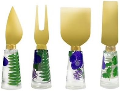 fanhuashijin Artistic Cheese Knife Set: Gold Stainless Steel cheese spreader - Resin Handcrafted Handle with Pressed Flowers - Non-Slip Design for Tasting Party (Purple Flower)