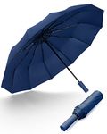 Videnc Automatic Umbrella Windproof, 12 Ribs Strong Umbrella Folding Sun Umbrella Outdoor, UV Blocked Umbrella, 48" Compact Travel Umbrella Auto Open and Close, Portable Umbrellas Blue, 0302