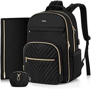 MOMUVO Diaper Bag Backpack, Quilted Baby Bag with Changing Pad & Stroller Straps & Pacifier Case, Large Travel Diaper Bags, Black, Embroidery