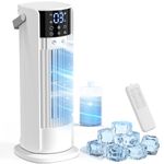 Portable Air Conditioner & Cooling Fan, Large Water Tank, Dual Mist Nozzles, 4 Speeds, 2 Mist Modes, 90° Oscillation, Quiet for Home Office（White）