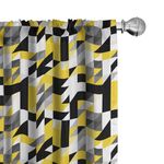 Ambesonne Yellow and White Window Curtains Pack of 2, Geometric Design with Triangles Squares and Houndstooh Inspiration, Lightweight Set with Rod Pocket, 4 Panels of - 28" x 63",Yellow Black