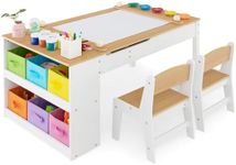 Maxmass 2-in-1 Kids Art Table and Chair Set, Children Lift-top Wooden Craft Table with 2-Tier Open Shelf, Paper Roll, 6 Storage Boxes, Toddler Play Table for Drawing, Learning (Wooden, 5 Cups)