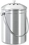 KICHLY Stainless Steel Compost Bin for Kitchen Countertop, 1.3 Gallon Compost Bucket Kitchen Pail Compost with Lid - Includes 1 Spare Charcoal Filter (Silver)