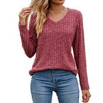 AMhomely Ladies Tops Sale Clearance Womens Casual Fall Sweater Long Sleeve Sweatshirts Tops Ribbed Knit Jumpers Loose V-Neck Baggy Slouchy Pullover Sweaters Basic Underwear