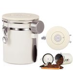 Coffee Container,Airtight Coffee Canister,16 OZ Stainless Steel Kitchen Food Savers for Coffee Beans,Grounds,Tea,Cereal,Sugar,Coffee Jar with Date Tracker and Scoop,Beige.