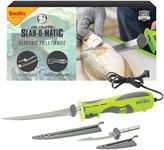 Smith’s Mr. Crappie Slab-O-Matic Electric Fillet Knife - Removable 8” & 4.5” Serrated Stainless Steel Blades w/Sheaths - Fillet Glove & Mesh Storage Bag - Fishing, Outdoor, Hunting Electric Knife