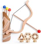 WOODEN TEETHER Kids Bow and Arrow Set，Wooden Toy Bow and Arrow for Kids 4-6 Archery Set Includes 3 Arrows, 3 Targets and Quiver,Indoor & Outdoor Play for Children Boys & Girls