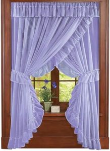 Collections Etc Isabella Ruffled Sheer Fabric Rod Pocket Window Curtain Set, Lilac