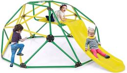 INFANS Climbing Dome with Slide, Kids Outdoor Jungle Gym Geometric Dome Climber, Steel Frame, 8FT Climb Structure Backyard Playground Center Equipment for Toddlers (Yellow + Green)