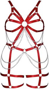 Women's Body Harness Plus Size Garter Belt Full Cage Hollow Out Frame Strappy Stockings Bra Set Punk Goth Rave Clothing (Wine Red)