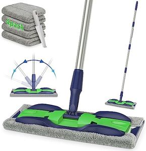 Microfiber Flat Mop Wood Floor Mop for Floor Cleaning - MEXERRIS Hardwood Floor Mop with 4X Washable Pads,Wet Dust Mops with Adjustable Handle Flat Mop Home Commercial Use for Hardwood Laminate Tiles