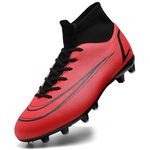 ASOCO DREAM Football Boots Men's Astro Turf Trainers High-Top Cleats Soccer Shoes Teens Outdoor Professional Athletics Training Sneakers,Red,6.5 UK