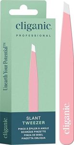 Cliganic Professional Eyebrow Tweezers Slant Tip (Pink) - Precision for Men & Women, Stainless Steel Best for Plucking Chin Facial Hair