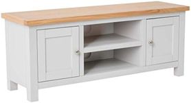 Farrow Grey 120cm Large TV Unit for Living Room | Roseland Furniture Fully Assembled Painted Solid Wooden Television Cabinet Stand Oak Top | Suitable for TVs up to 54 inches