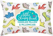 Little Sleepy Head Toddler Pillow with Toddler Pillowcase (Dinosaurs White) Soft HypoallergenicBest Pillow for Kids! Better Neck Support and Sleeping! Better Naps in Bed, a Crib, or at School! Makes T