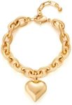 FAUTHENTICUTE Worn Gold Heart Bracelets For Women Chunky Gold Link Bracelets With A Heart Charm Mothers Day Love Bracelet present