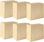 6 Pack Unfinished Wood Blocks for Crafting, 4x4x2 Inch Squares Basswood Blocks for Carving, Wood Blocks for Crafts, Basswood Carving Blocks for Class, Home DIY