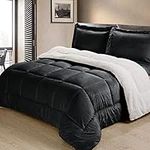 Cathay Home King Comforter Set: Ultra Soft and Plush Reversible Micromink and Sherpa 3-Piece Bedding Set, Black, King (102" x 90")