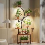 Yiabivo Plant Stand Indoor with Grow Lights，8-Tiered plant shelf indoor，62" Tall indoor plant stands for multiple plants，Metal Flower Stands for Indoor Plants Living Room, Garden, Patio, Balcony