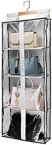 Clear Closet Hanging Handbag Organizer with Zippers, KMOTASUO Easy Access Wardrobe Tote Bag Purse Storage Holder Over The Door Space Saving Shelf Pocket for Bedrooms Living Room