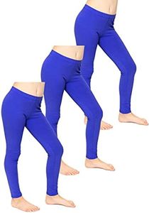 STRETCH IS COMFORT Girl's Pack of 3 Oh So Soft Footless Leggings Royal Blue Small