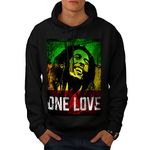 Wellcoda 420 One Love Pot Mens Hoodie, Rastafari Denim Hooded Sweatshirt Black L